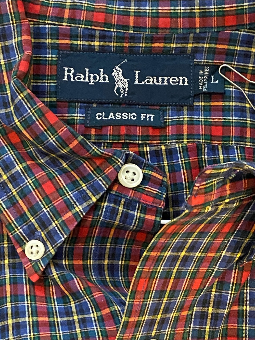 Polo Ralph Lauren Red & Blue Plaid Long Sleeve Button-Down Shirt Size Lg Vintage
